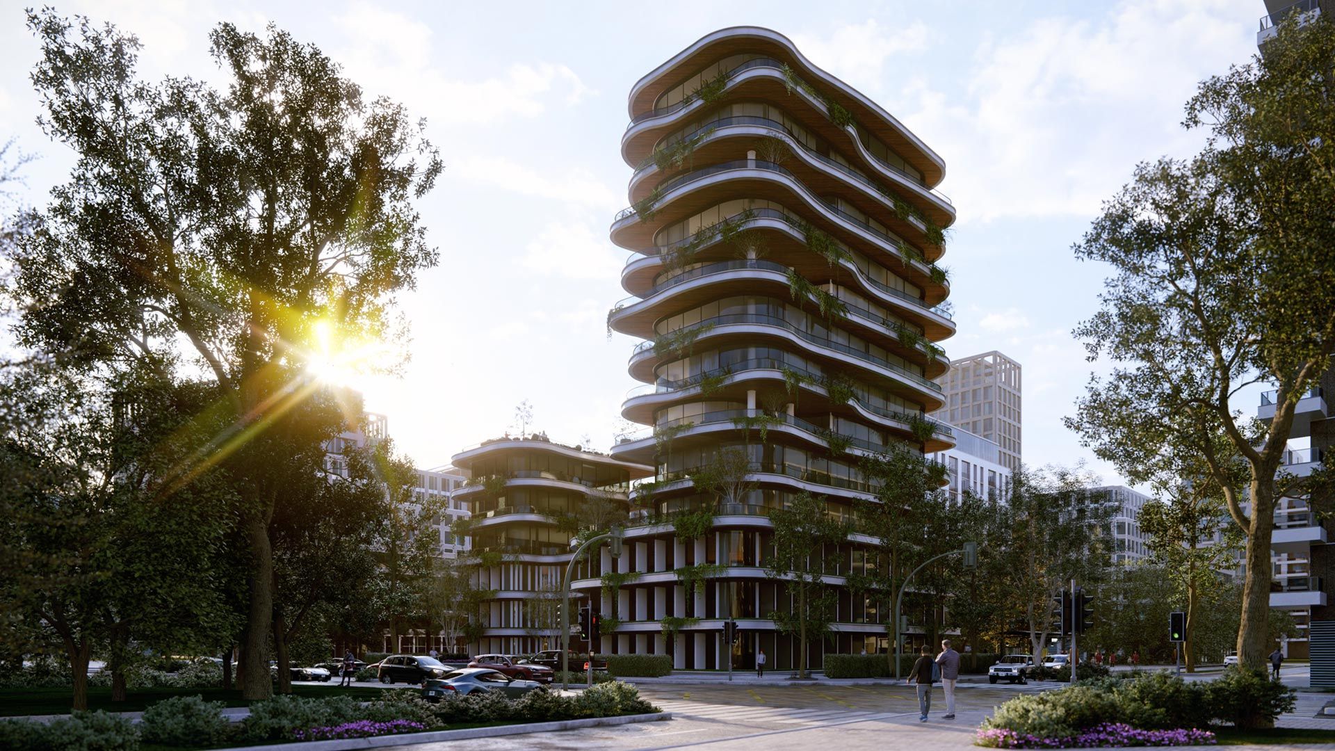Curved building base render